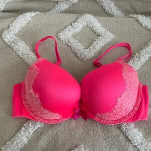 Victoria’s Secret Very Sexy Push Up Bra Neon Pink with Lace Women’s Size 34C